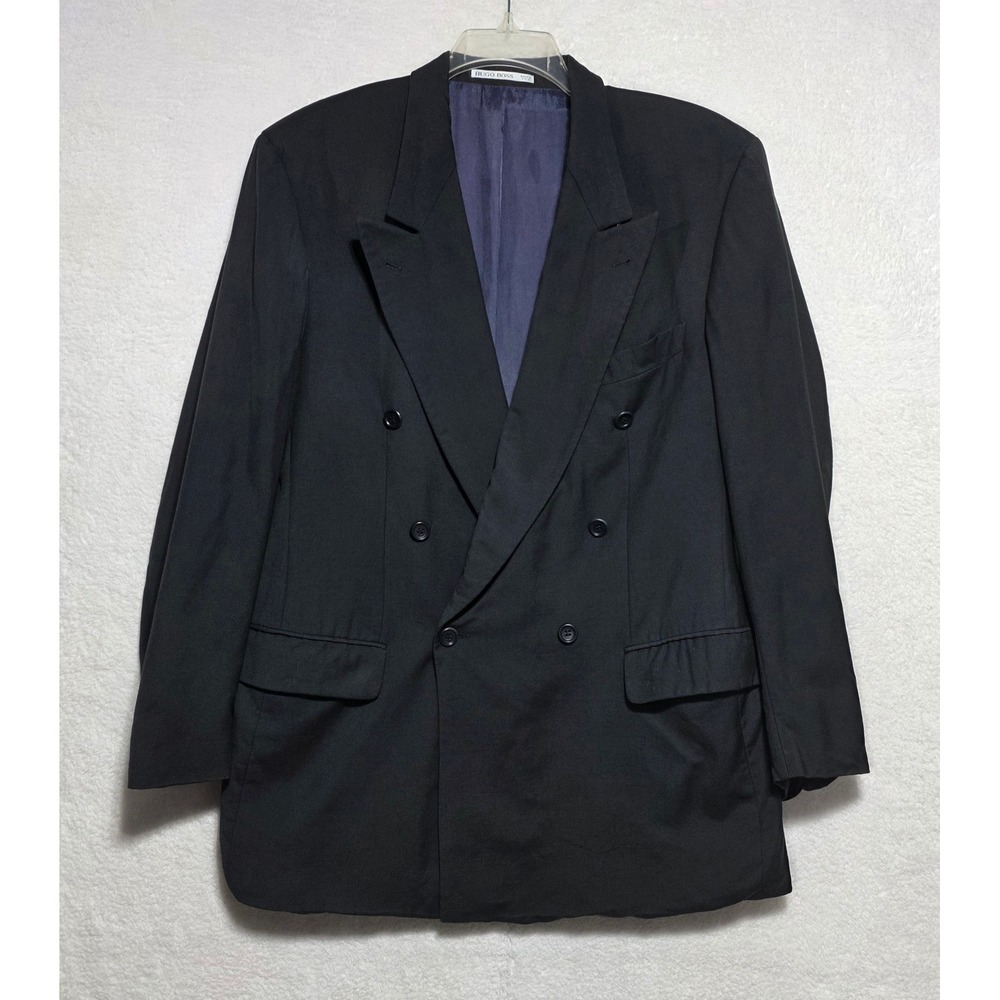 Hugo Boss Catania Double Breasted Blazer Men's 42L Black Super 100 Wool USA Made